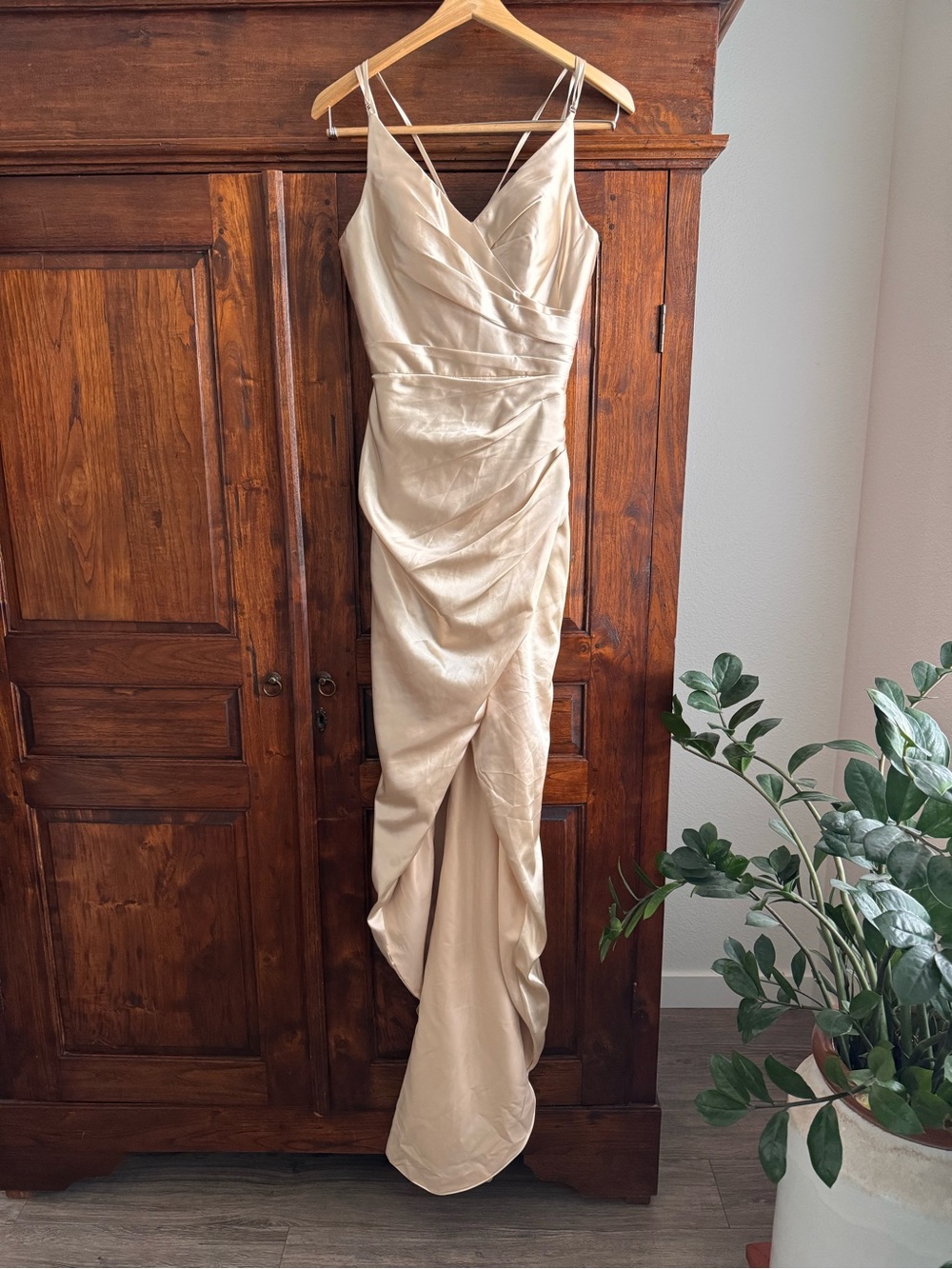 Merry’s Bridesmaid Champagne Formal draped dress
